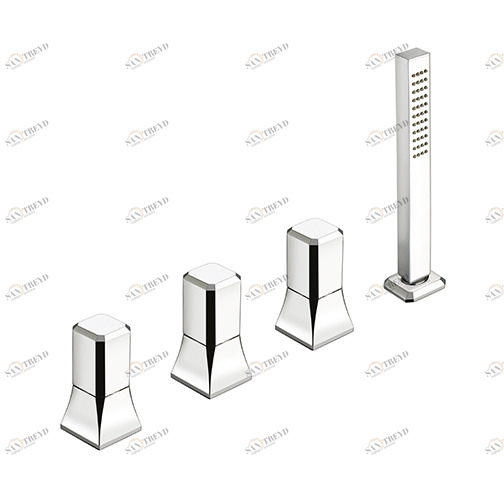 CRIIT122 Смеситель для ванны, монтируемый на палубе, на 4 отверстия, с выдвижным ручным душем с защитой от известкового налета, переключателем на 2 отверстия и FOLLOW ME Cristina Rubinetterie 