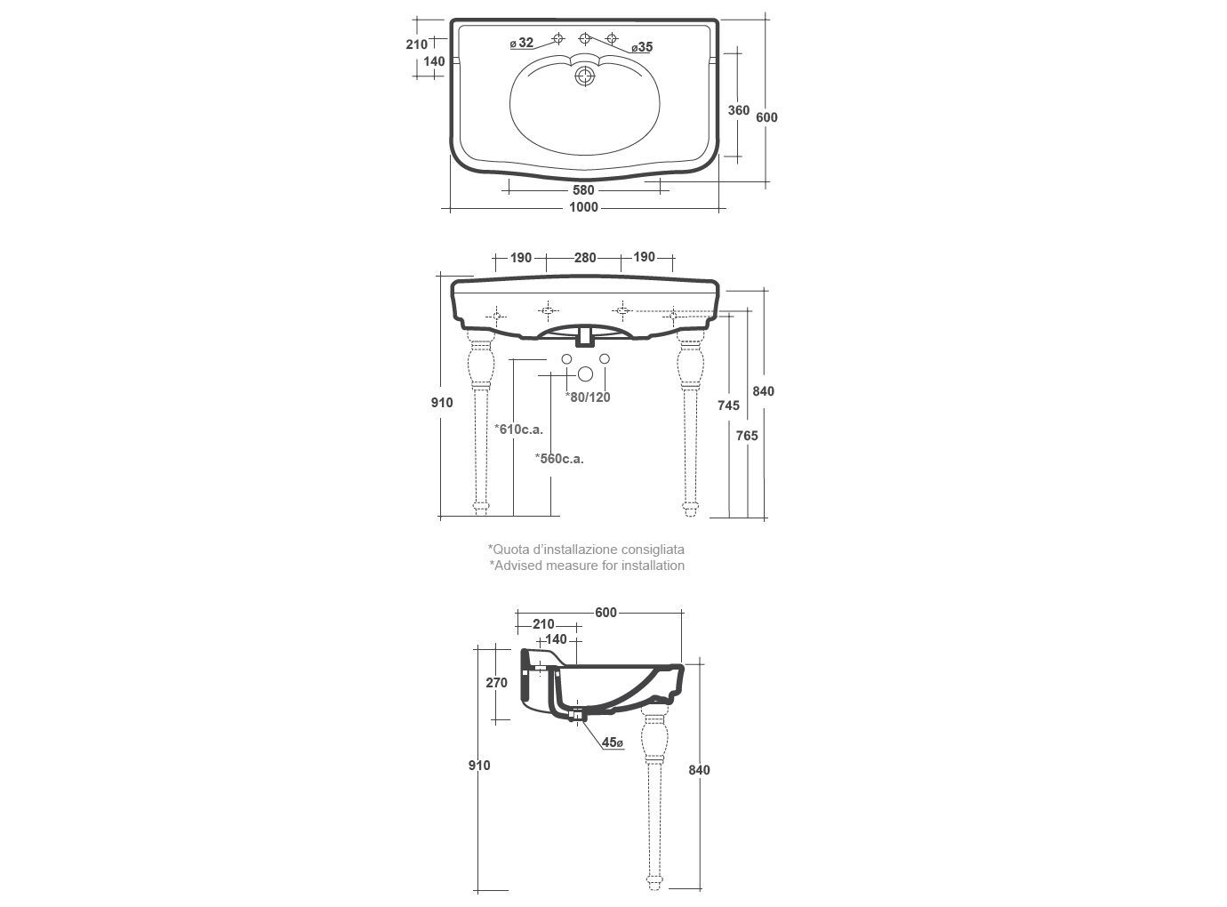Керамический консольный умывальник Gaia Mobili Дополнения ARCH-00035262 - Вид №2