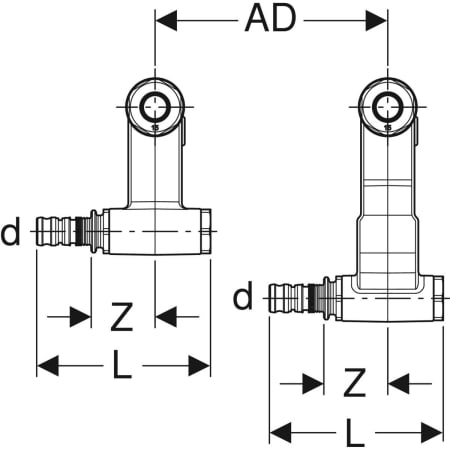 611.364.22.7 Комплект концевых элементов Geberit Mepla для подключения к подающему и обратному трубопроводу, с резьбовым соединением с цанговым кольцом под евроконус Geberit  - Вид №5