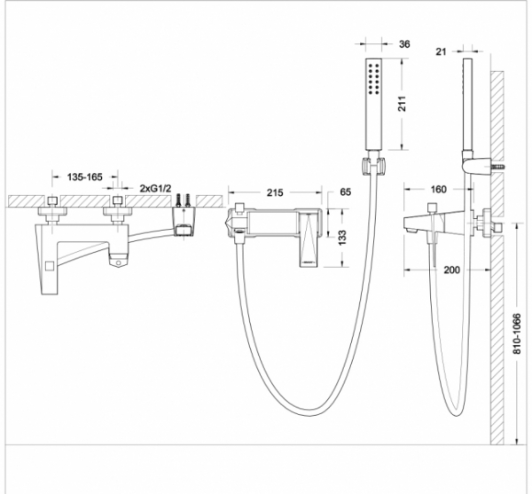 Смеситель для ванны короткий излив с аксессуарами ICEBERG F676110C-B-RUS bravat - Вид №1