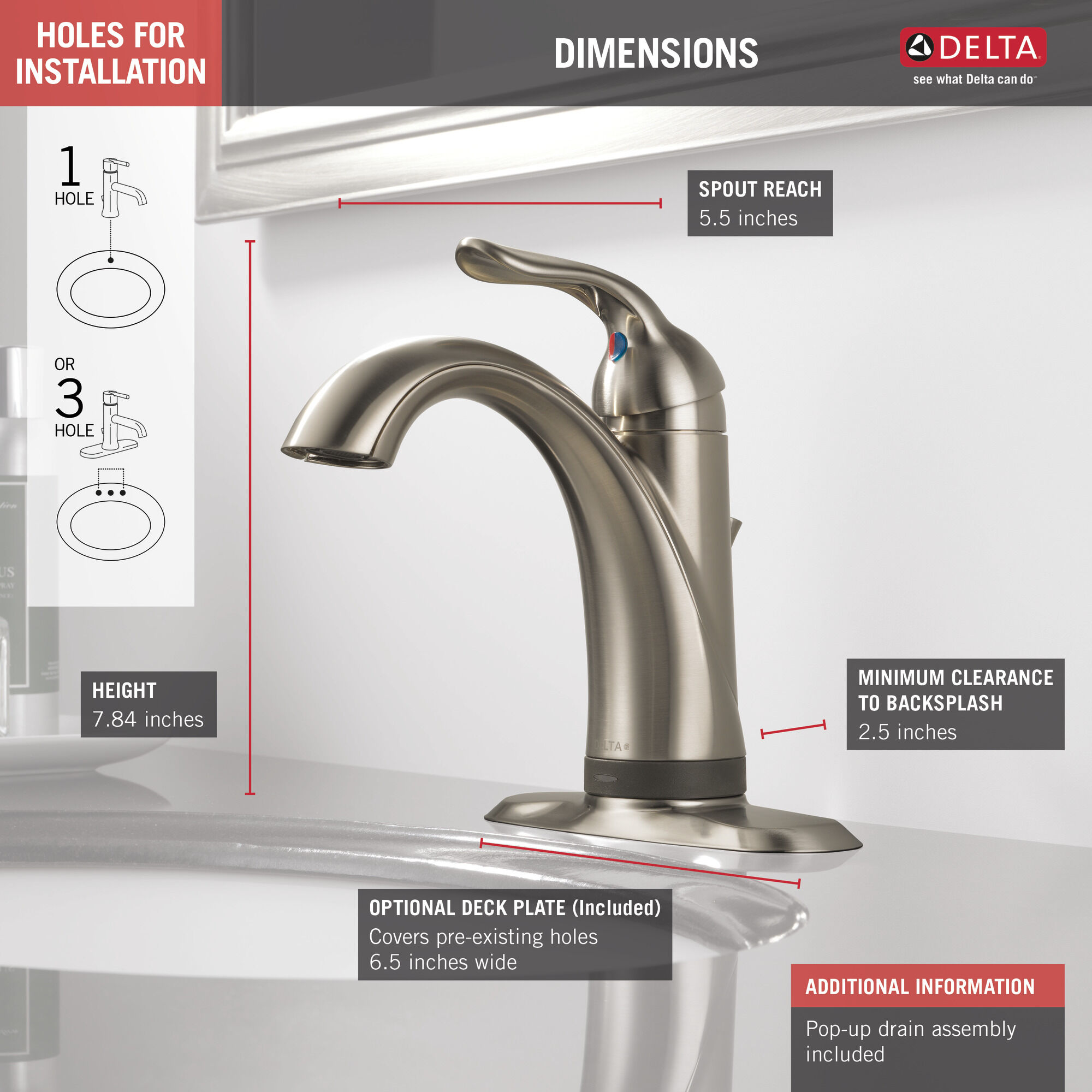 538T-SS-DST Смеситель для ванной с одной ручкой с технологией Touch2O.xt® Delta Faucet Lahara Нержавеющая сталь  - Вид №3