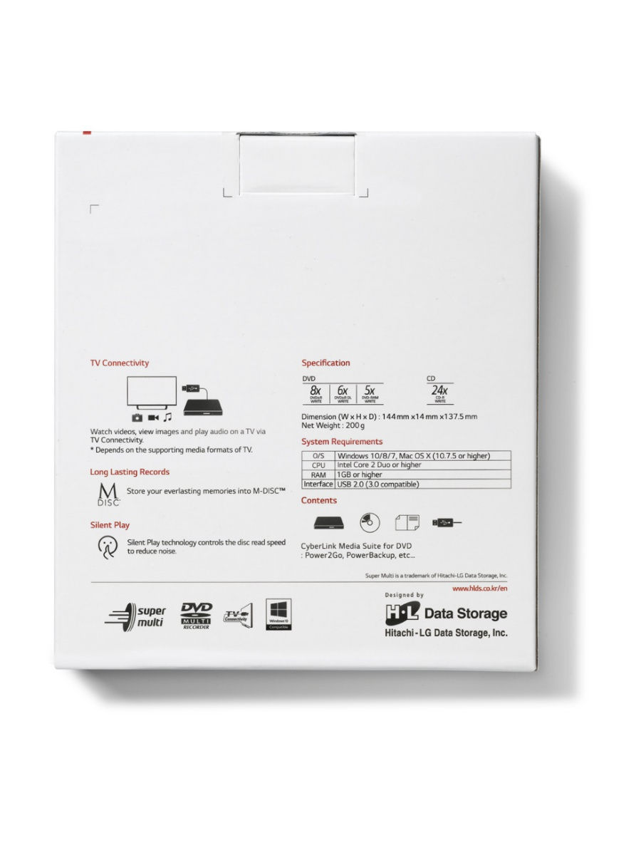 GP60NW60.AUAE12W dvd-rw ext. white slim ret. usb2.0 LG Santreyd  - Вид №5