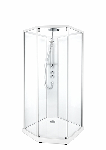 558.909.00.1 IDO Showerama 10-5 900x900 Пятиугольный комфорт, душевая кабина IDO Showerama в сборе, пятиугольный комфорт, матовые алюминиевые профили / прозрачное стекло, 900X900 мм 