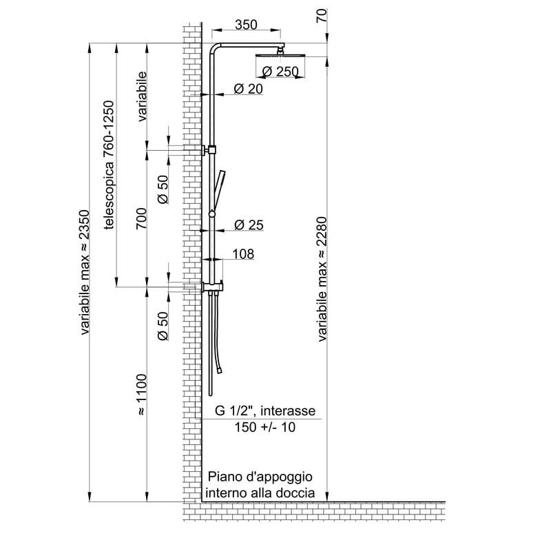 Настенная душевая колонна с ручным душем Ercos Round-T ARCH-00034237 - Вид №2