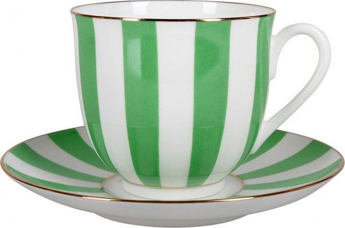 10611685 Императорский фарфоровый завод Чашка с блюдцем "Да и нет" (с отв.салатовой) "Ландыш 2" Фарфор костяной 