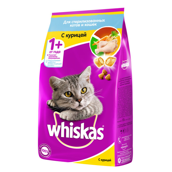 ПР0033088 Корм для кошек для стерилизованных кошек, курица сух. 1,9кг WHISKAS 