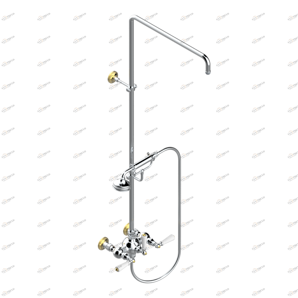 G28-64CD Смеситель для душа встраиваемый в стену / переключатель / открытая душевая колонна / душ "телефон", шланг и настенные рожки для лейки - межцентровое расстояние 150 мм. (без верхней лейки) Thg-paris 1900 с рукоятками Хром/золото G28 64CD CAT.A