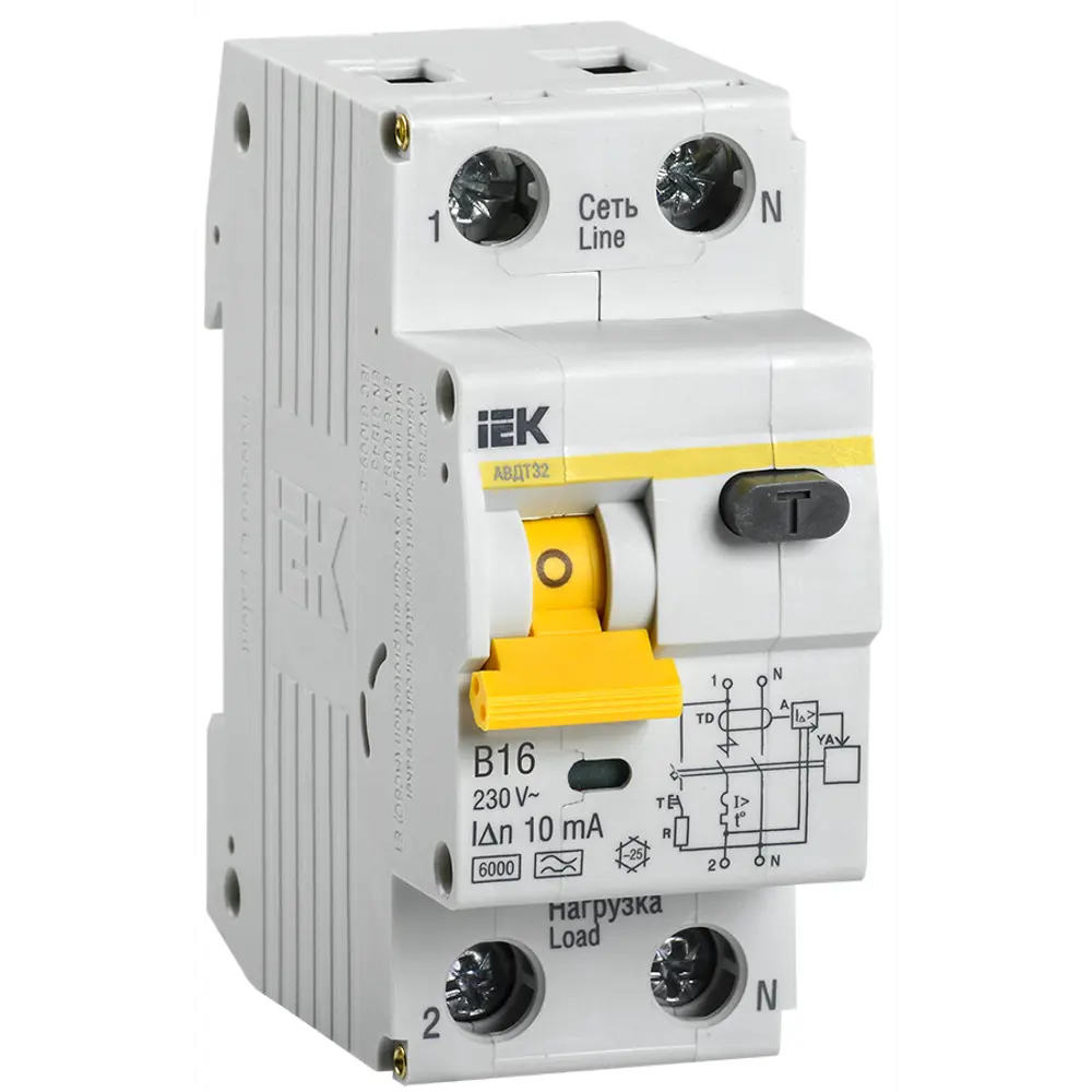 Дифференциальный автомат IEK АВДТ 32 2P C16 А 10 мА 6 кА AC MAD22-5-016-B-10 STLM-2006637 - Вид №1