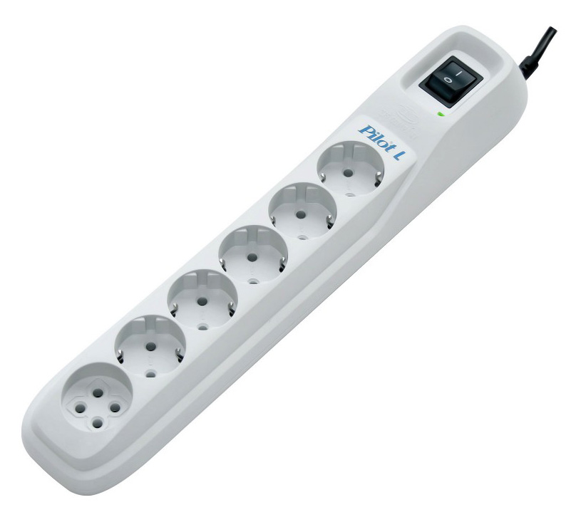 Pilot L-6 Surge protector 1.8m, 6 outlets (5+1), white ZIS Santreyd 