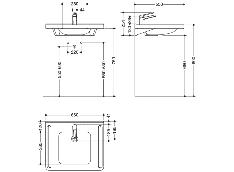 950.19.046 Комплект умывальника и смесителя HEWI Waschtische  - Вид №1