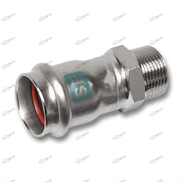 619243G1834 SANHA 19243G пресс.-фит. без силикона ниппель ВПр-НР, нерж.ст. 18x3/4 мм 