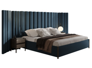 Двуспальная кровать из ткани с мягким изголовьем