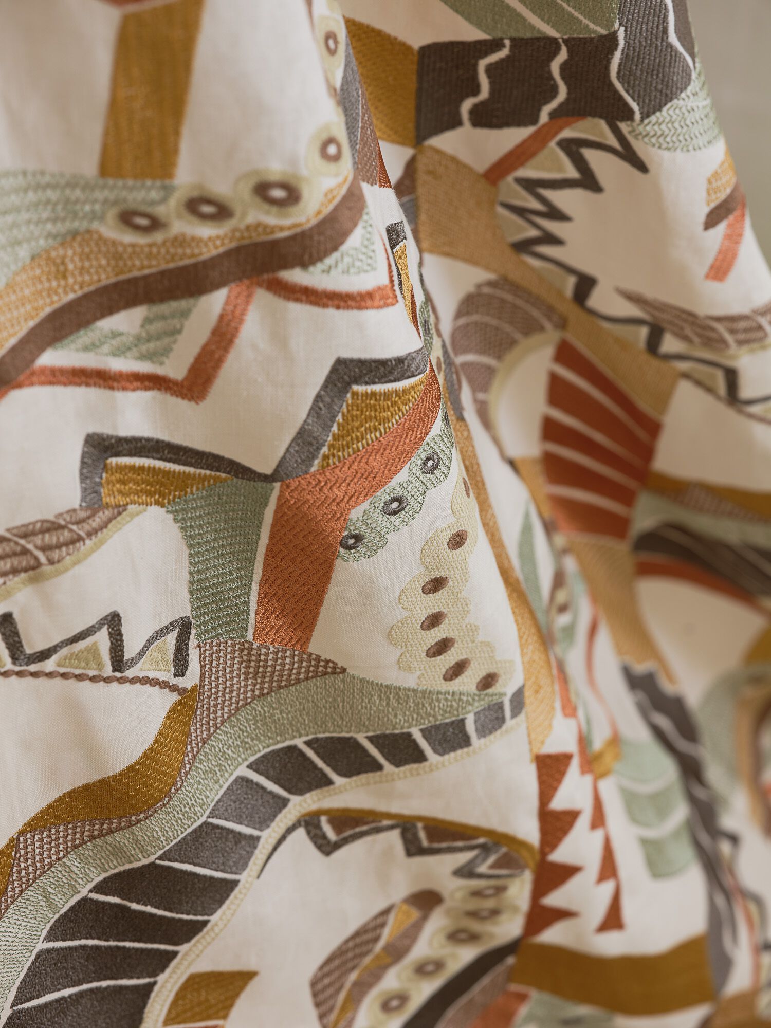 Многоцветная льняная вышитая ткань Aldeco Veva ARCH-00081445 - Вид №2