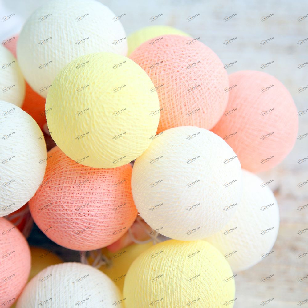 Гирлянда из хлопковых шариков от батареек на 20 лампочек солнечный персик Lares&Penates 1706GB