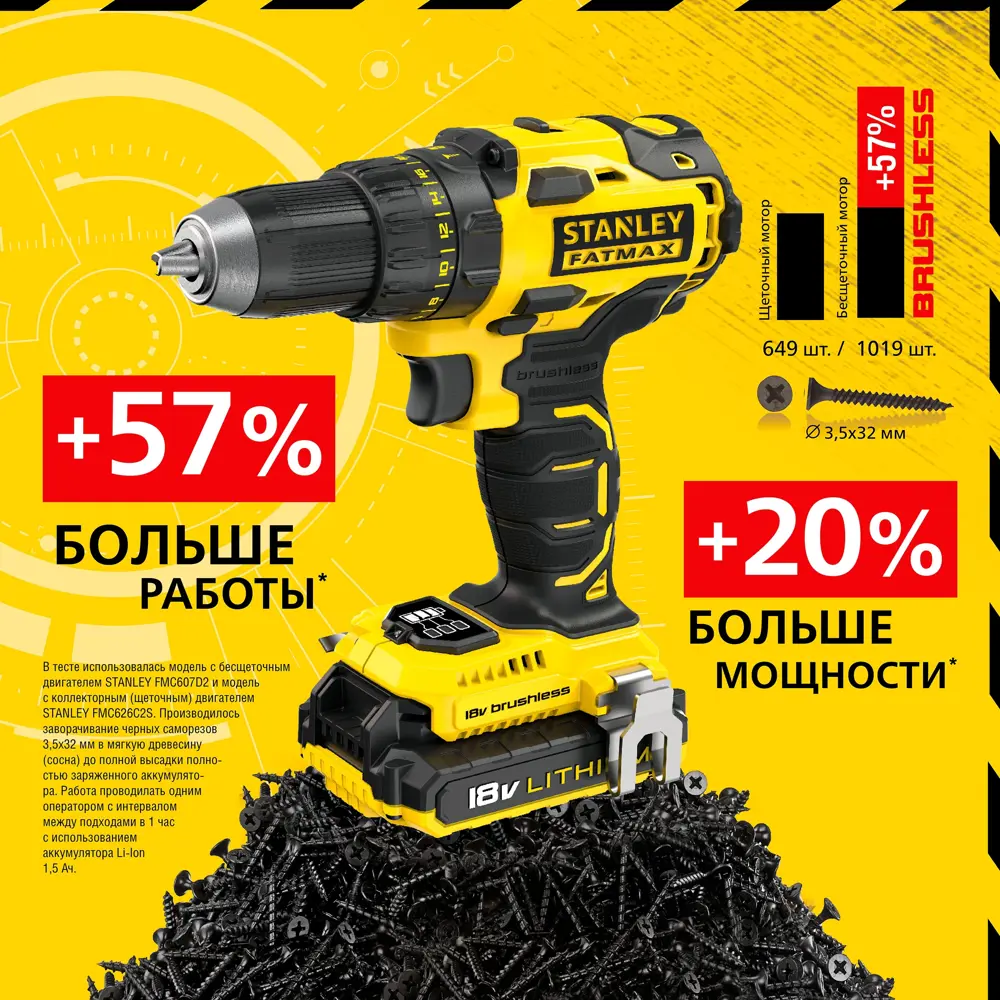 Шуруповерт бесщеточный аккумуляторный Stanley Fatmax FMC607D2, 18 Вт Li-ion 2х2 Ач STLM-2129712 - Вид №11