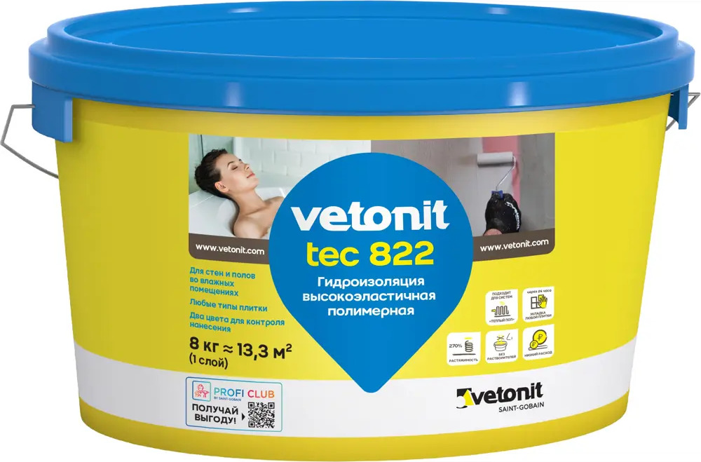 Vetonit Tec 822 — эластичная гидроизоляционная мастика для влажных помещений 15787416