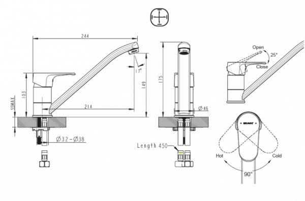 Смеситель для кухни низкий с изливом 220мм ALFA F7120178CP-2 bravat - Вид №1