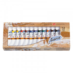 1241004 Краска масляная набор № 2 12 цв. 18 мл картон Ладога