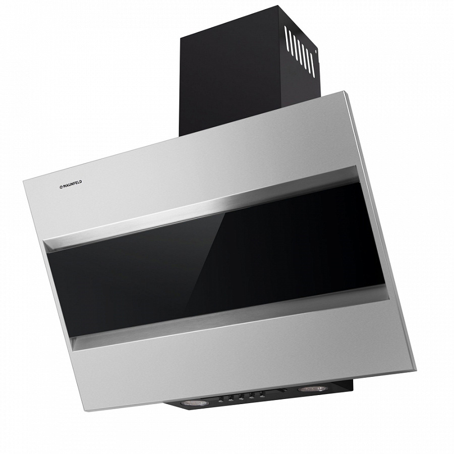 BRIDGE 60 INOX Glass Black Вытяжка / тип: подвесная, цвет: нержавеющая сталь/черное стекло, управление: кнопочное, ширина, мм: 600, полная потребляемая мощность, вт: 190• количество скоростей: 3• максимальная производительность, м3/ч: 850• площадь кухни: Santreyd  - Вид №1
