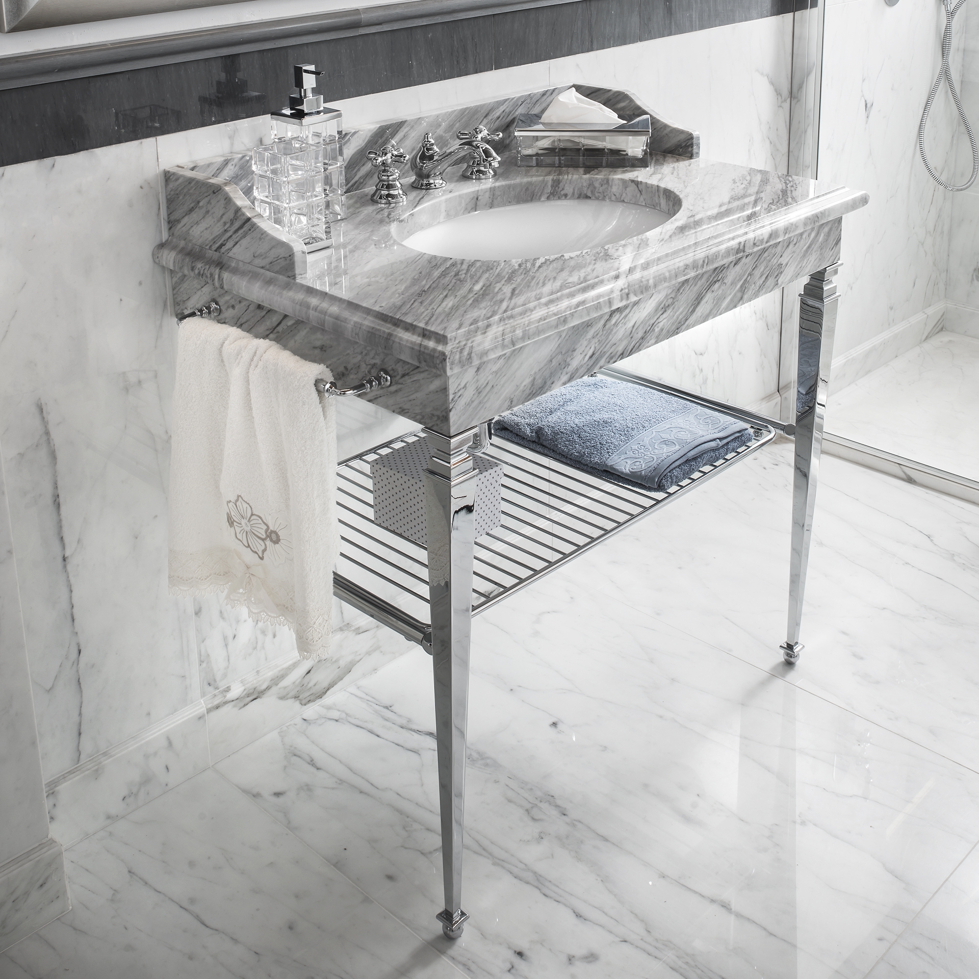 RE-CARRARA-1 3SC Столешница из белого каррарского мрамора с умывальником Classico Treesseci 3SC