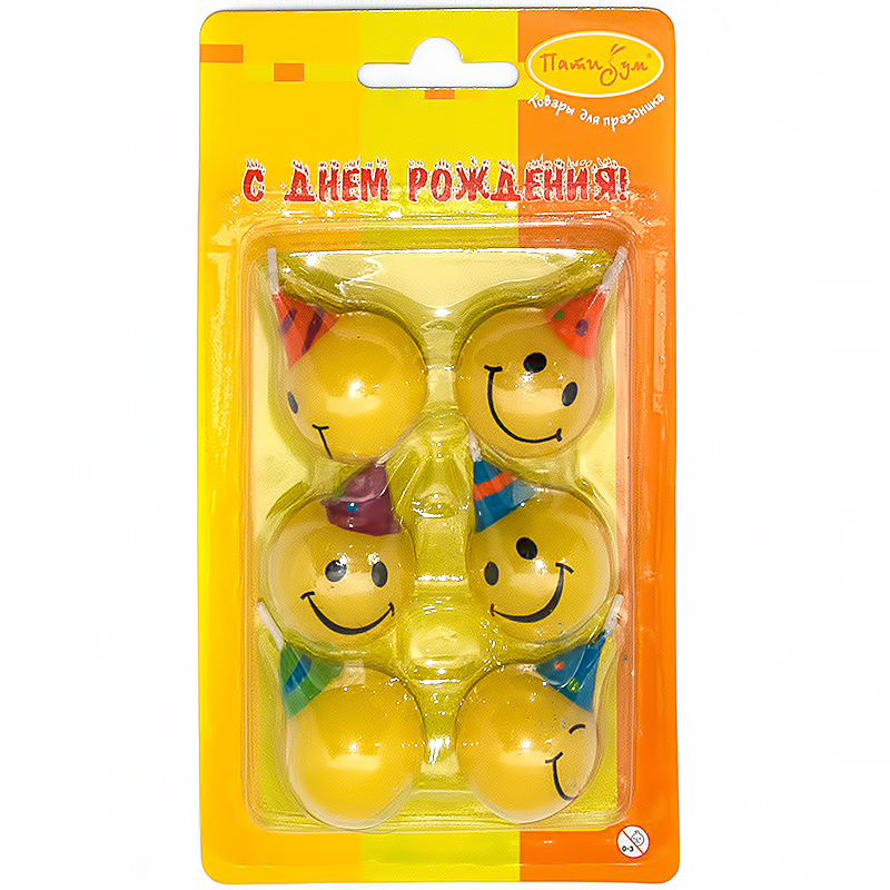 1112 Набор свечей для торта 97 г 3.5 см 6 шт. "Смешные лица" Патибум 