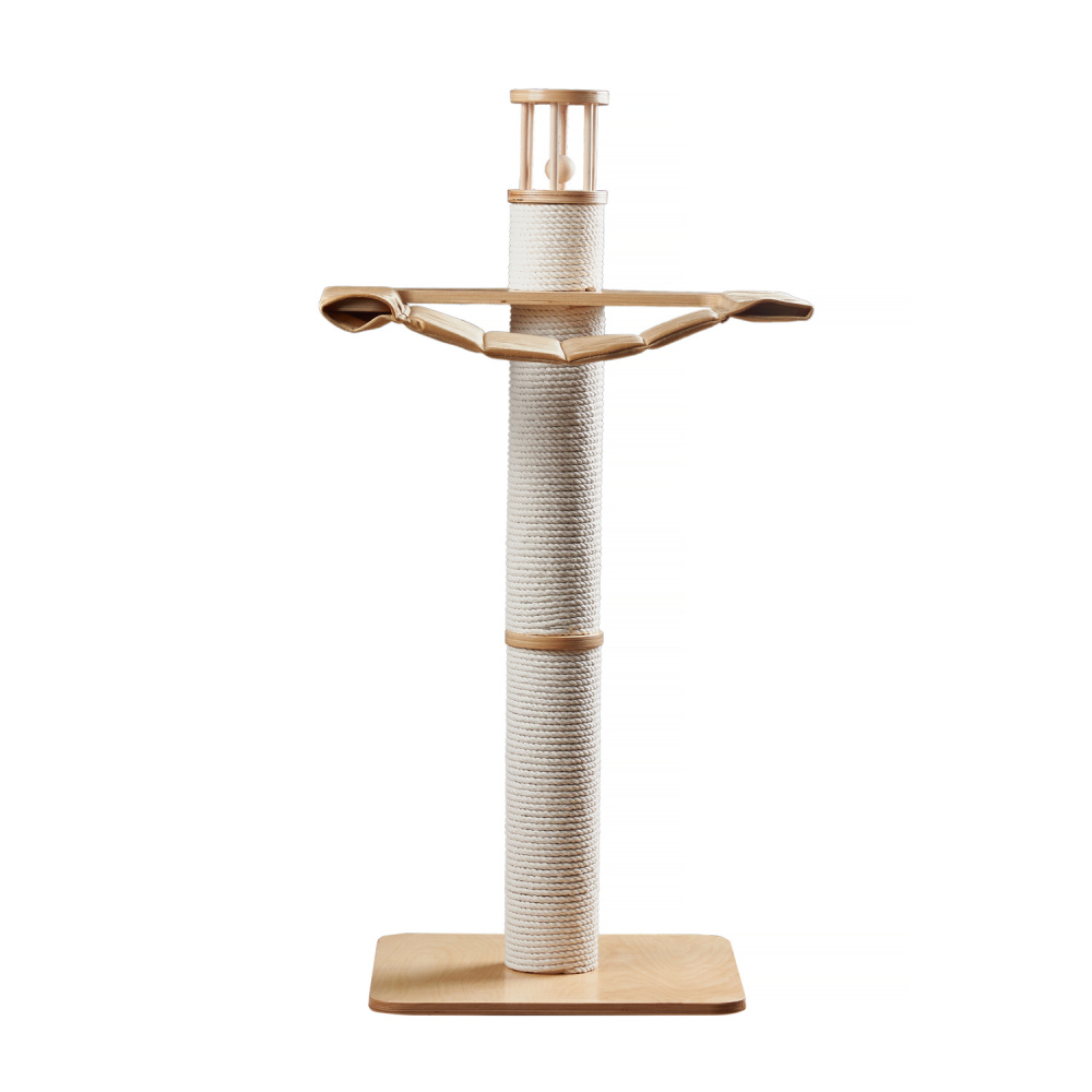 ПР0057368 Когтеточка Big Post 110 см с гамаком, цвет в лаке, ткань бежевая MYSNOOPY 