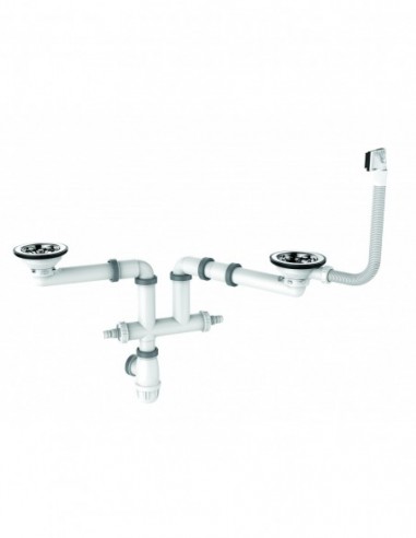 396300 000 00  Комплект Elipso для мойки 2 раковины Д. 90 мм, регулируемый, в комплект входит комплект перелива, встроенные прокладки Valentin Хром  - Вид №1