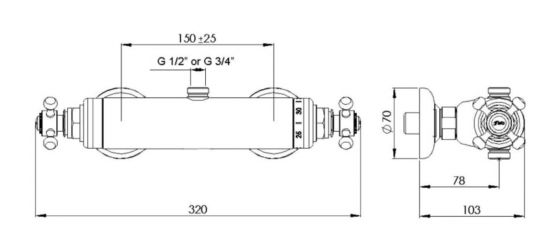 Смеситель термостатический для душа на 1 выход, верхнее (жесткое подключение) CEZARES GOLF-DS-T-02 - Вид №1