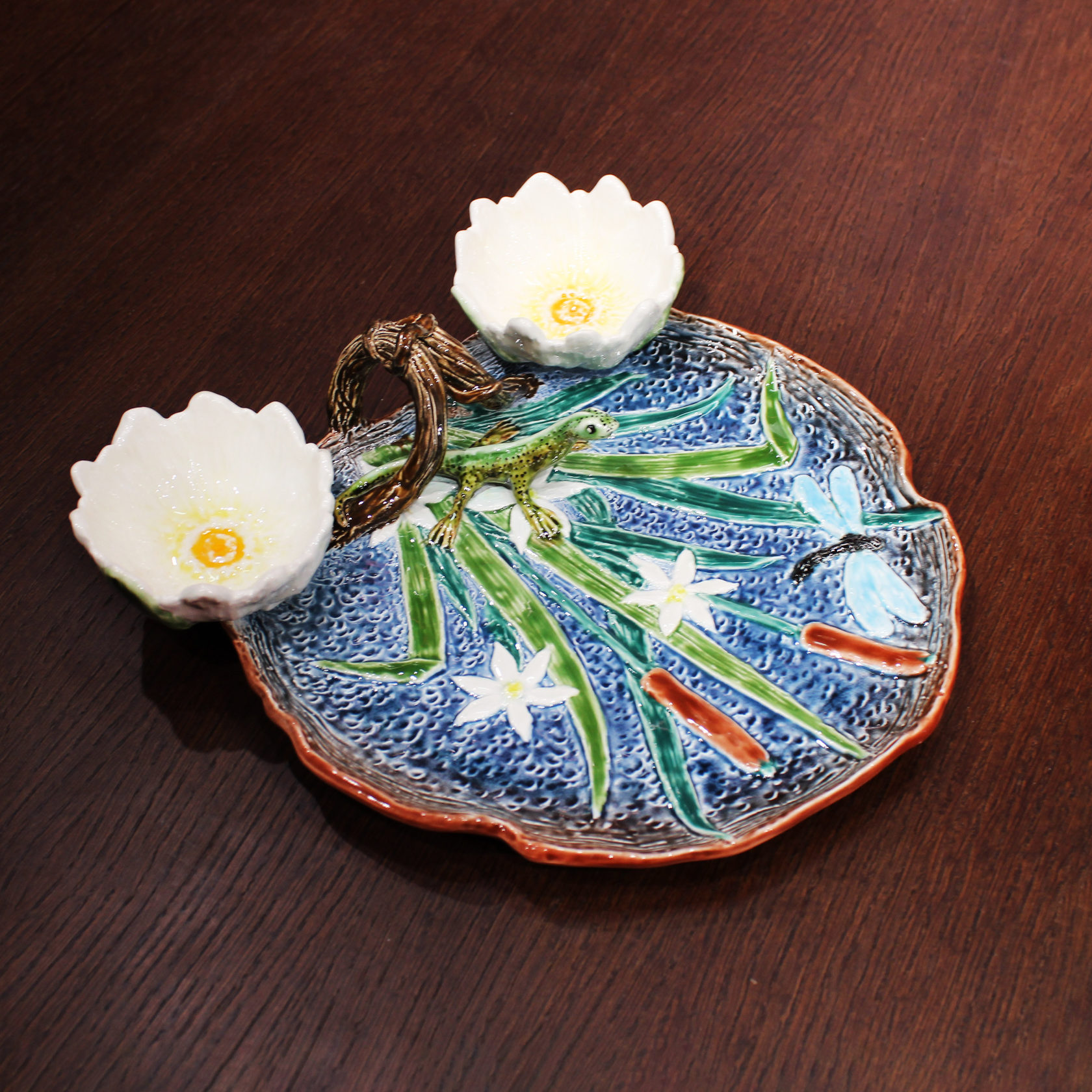 Блюдо для закусок (с двумя кувшинками) Серо-зеленый PROVANSFAIENCE sun-id-994585 - Вид №3