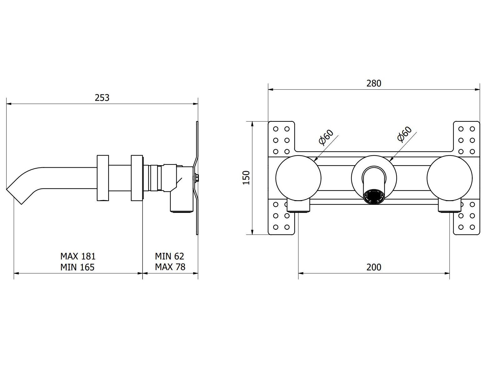 Настенный смеситель для раковины с 3 отверстиями из нержавеющей стали IB Тотем ARCH-00072926 - Вид №2