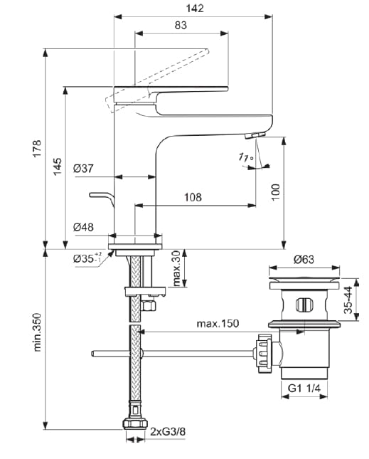 Однорычажный смеситель для раковины Ideal Standard CERAFINE O ARCH-00139282 - Вид №6