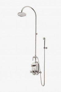 HNXS50 Термостатическая душевая система Henry Exposed с 8-дюймовой лейкой, ручным душем, металлической переключающей ручкой и металлическими поперечными ручками Waterworks