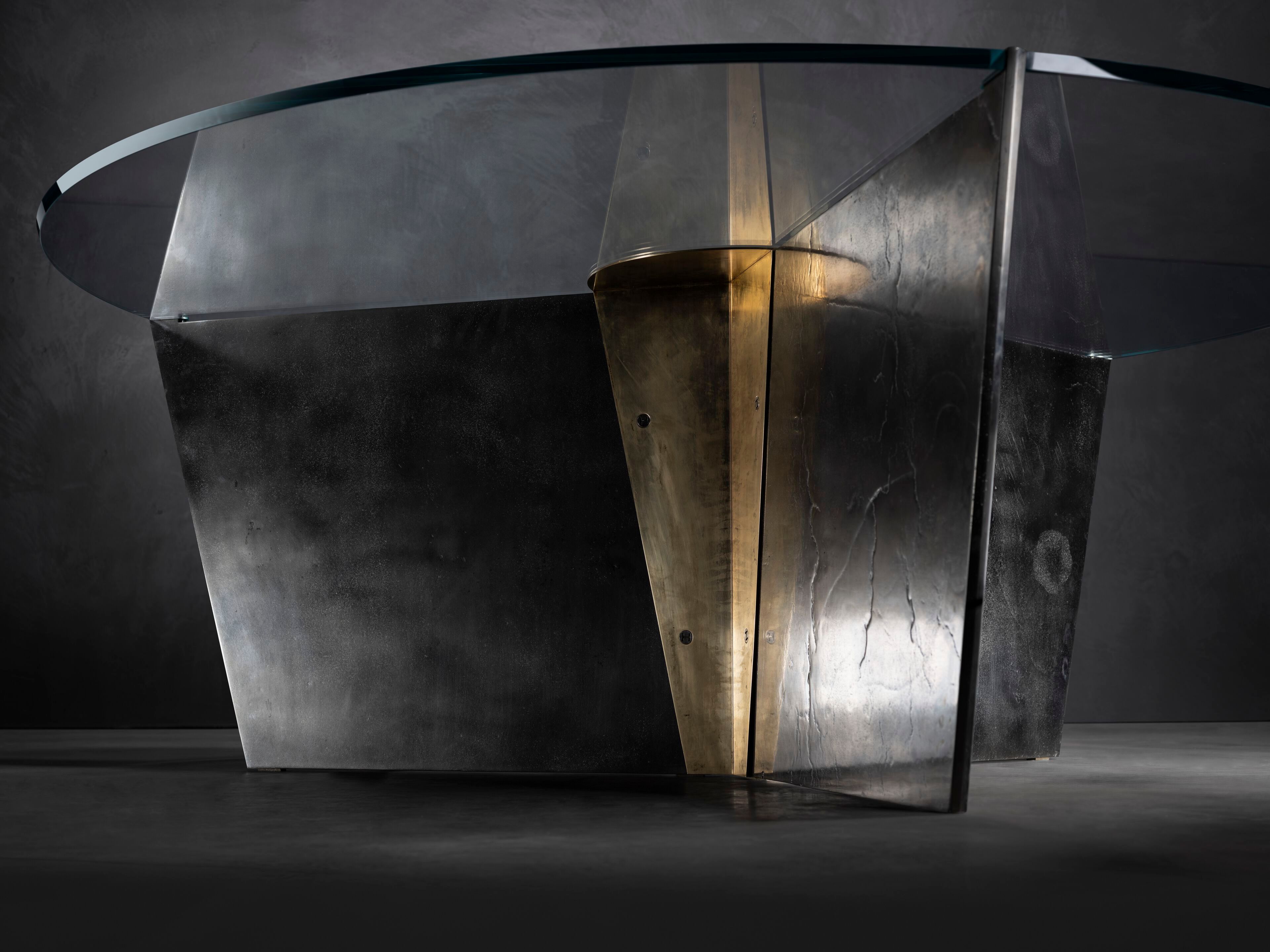 Круглый металлический стол со стеклянной столешницей Henge GOTHAM EVO ARCH-00083040 - Вид №4