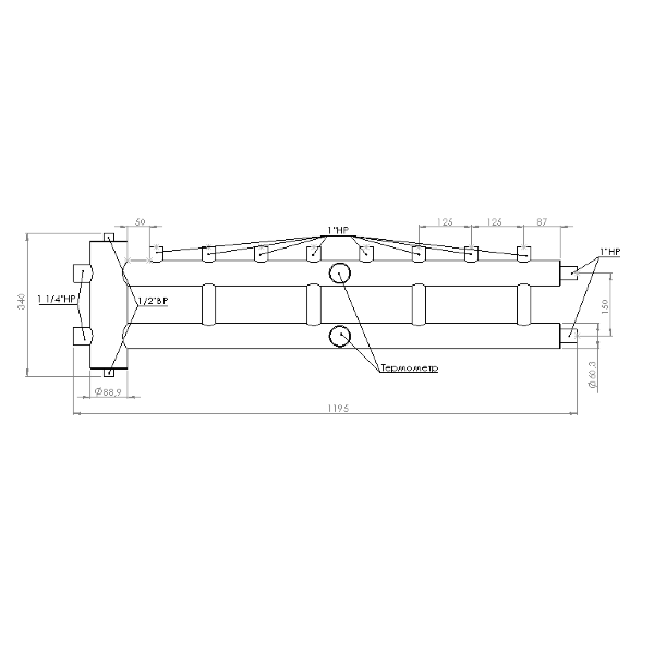 Купить Распределительный коллектор с гидрострелкой 85 кВт, 4+1 контур Прокситерм GSK3241 - Вид №7