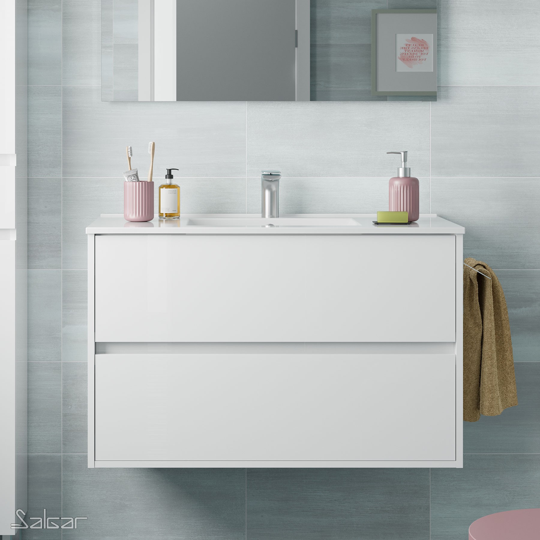 85081 SALGAR Мебель для умывальника NOJA 1000 WHITE GLOSS LACQUERED + Раковина Глянцевый белый