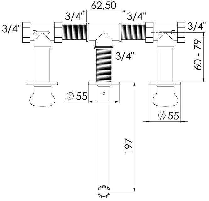rvb Смеситель для умывальника настенный на 3 отверстия Deville 1955.--.50 - Вид №1