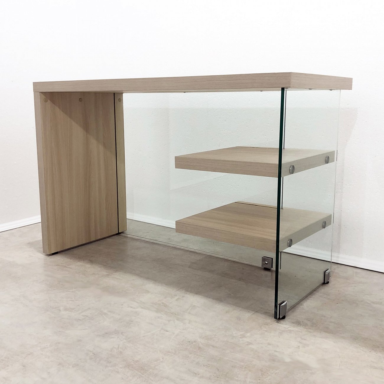 Письменный стол деревянный с полками и стеклянной опорой "Клак" GRAUM  303992 Бежевый  - Вид №2