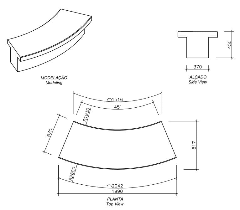 Изогнутая бетонная скамья без спинки amop Wise ARCH-00032785 - Вид №2