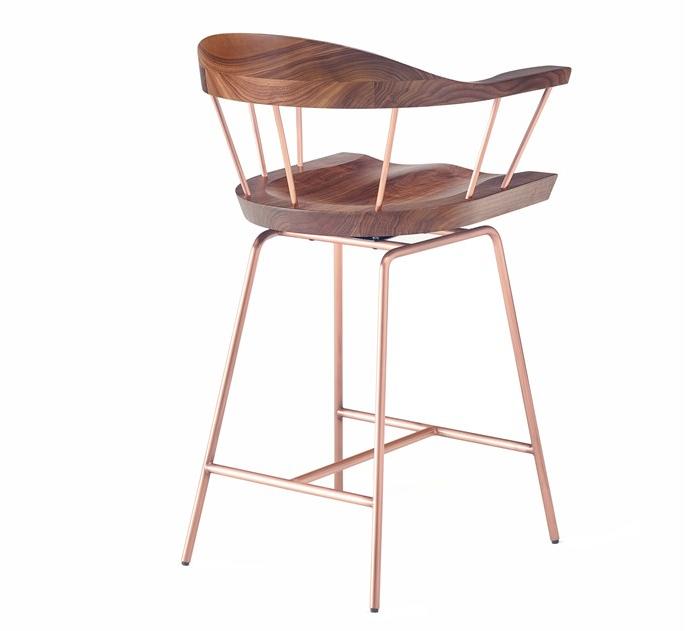 BassamFellows Табурет из стали и дерева с подлокотниками Spindle Cb-284 - Вид №3