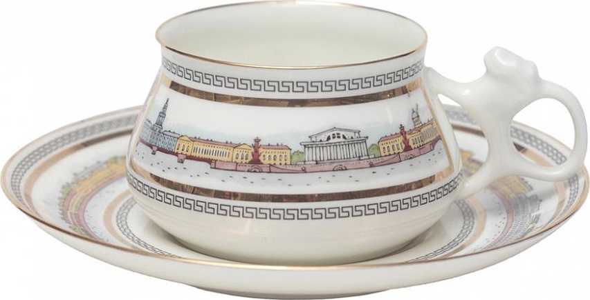 80281 Императорский фарфоровый завод Чашка с блюдцем "Набережные Невы" "Билибина" Фарфор костяной 