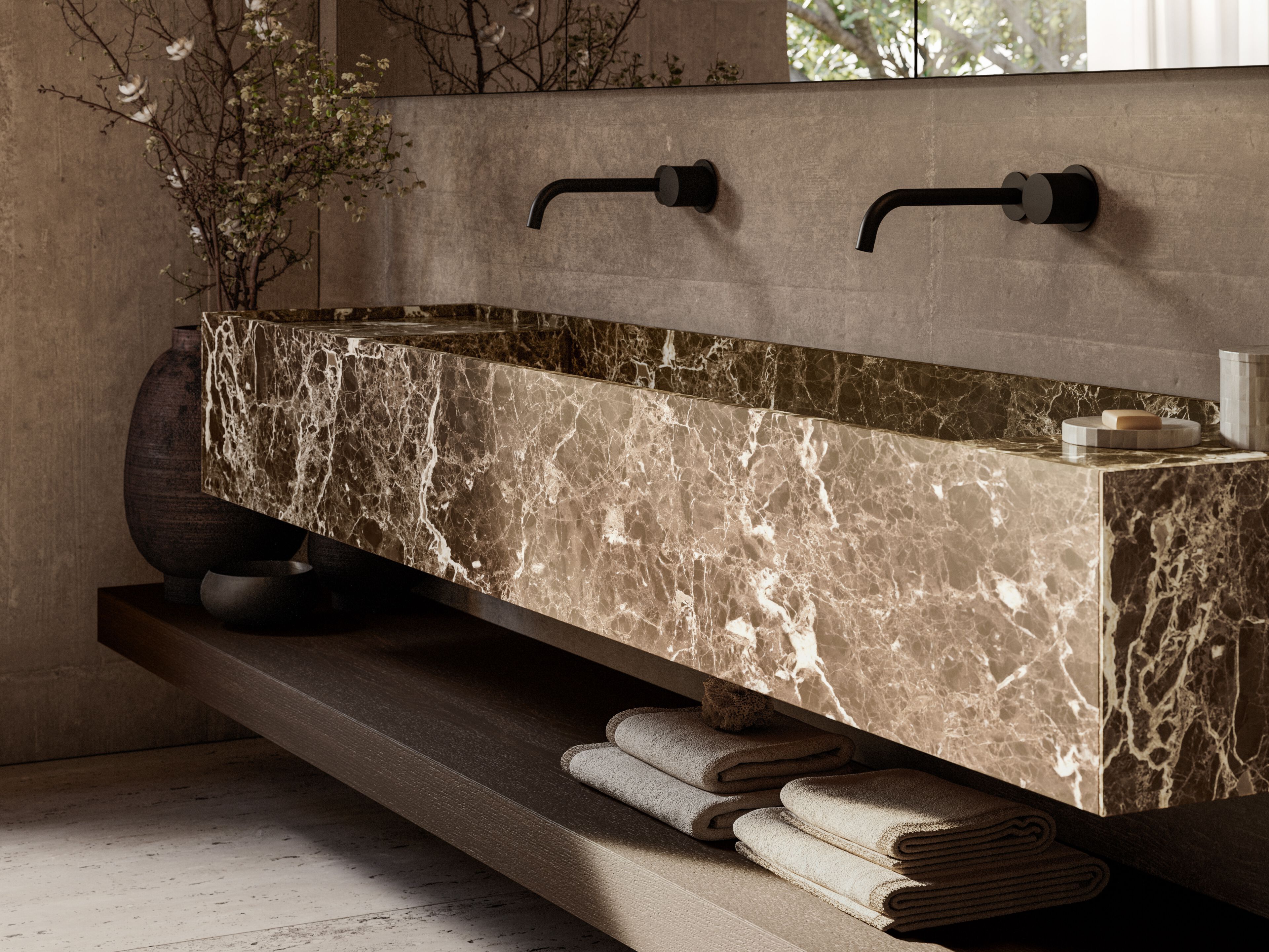 Прямоугольная подвесная раковина из натурального камня Boffi ZONE ARCH-00030274