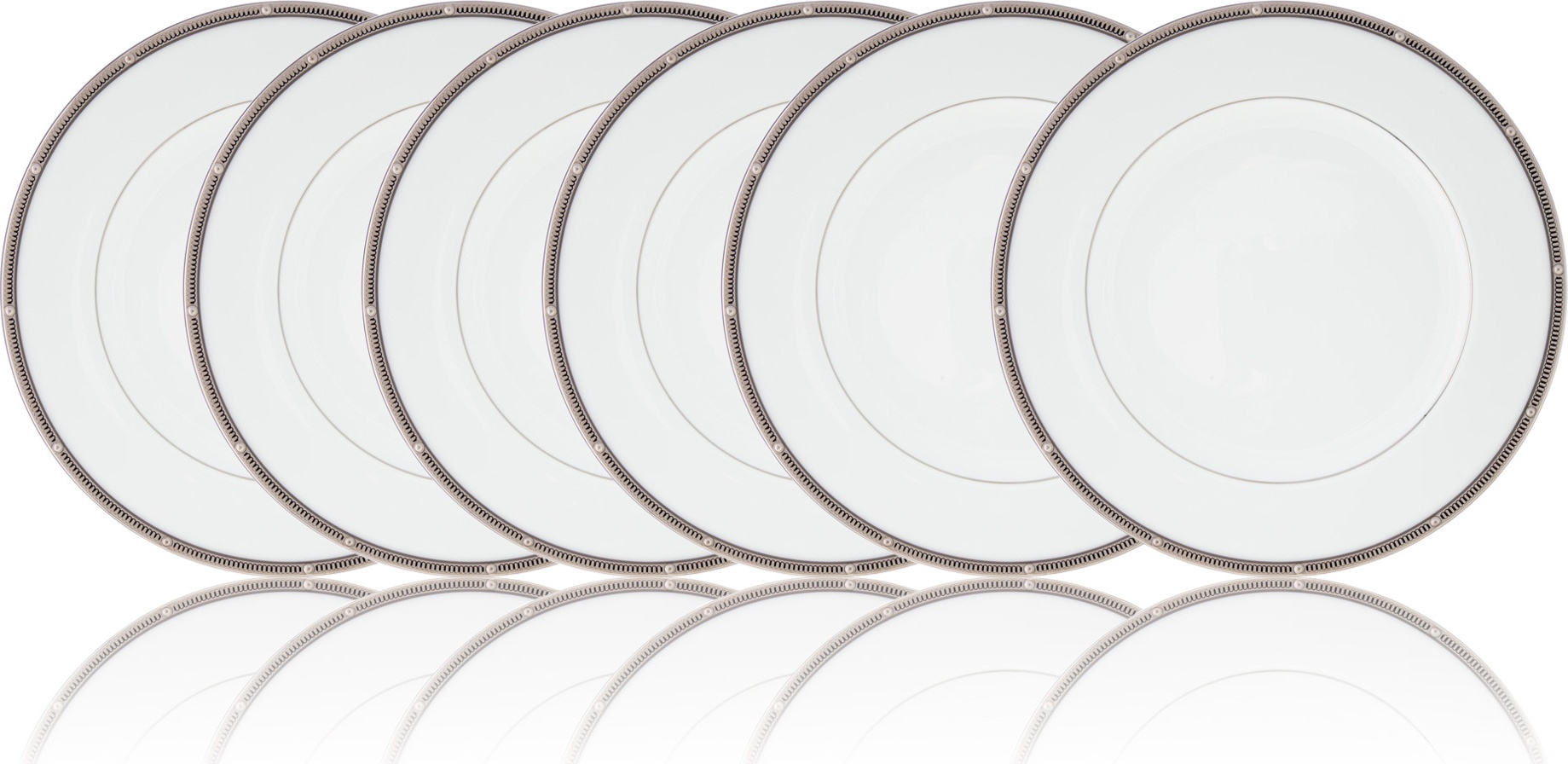 10665337 Noritake Набор из 6 тарелок закусочных Noritake "Рочель,платиновый кант" 22см Фарфор костяной 