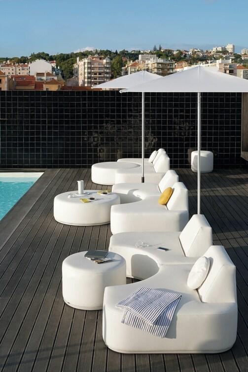 Стол для отдыха / подставка для ног 104 nautic leather white Manutti Moon Island MNST425 - Вид №1