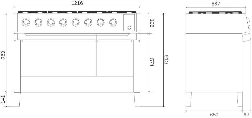 Ilve Отдельностоящая стальная кухня Panoramagic Pm12 Santreyd  - Вид №7