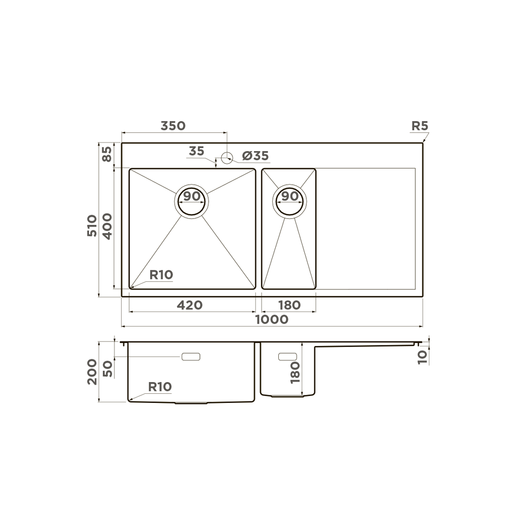Кухонная мойка Akisame 100-2 IN-L OMOIKIRI 4973544 - Вид №4