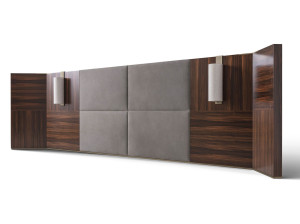 Кожаный и деревянный изголовье для двуспальной кровати