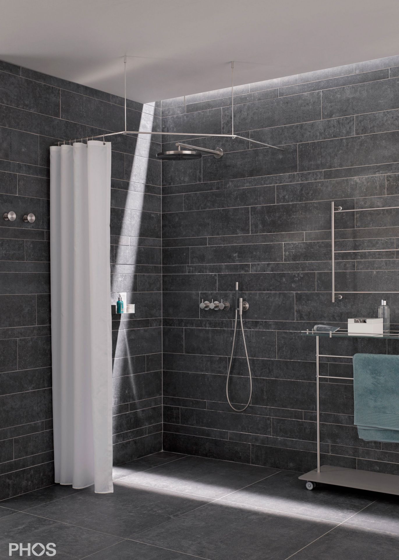 DSFE850 Пятиугольный карниз для душевой занавески, 85 x 85 см, для привинчивания PHOS  - Вид №1