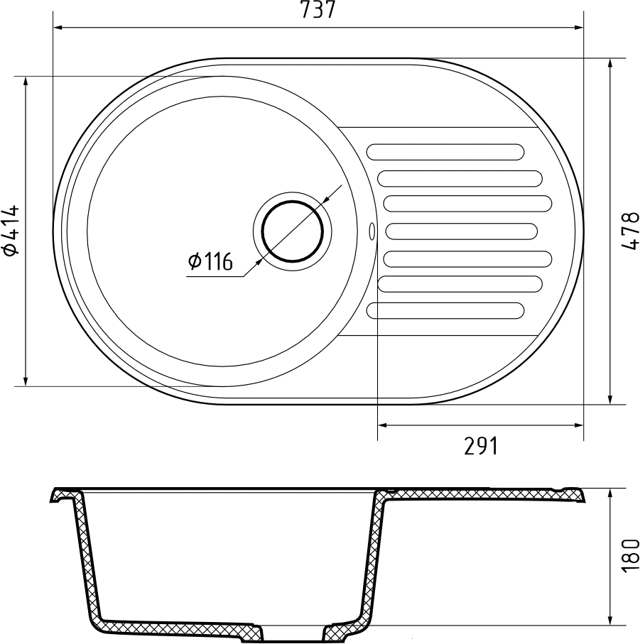 Кухонная мойка Кварц QUARZ S425 GranFest 18-S425 - Вид №1