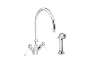 Смеситель для кухни с 2 отверстиями на столешнице со съемным ручным душем