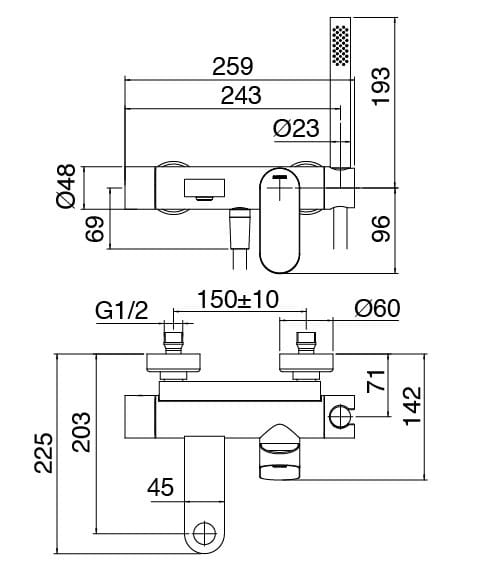 Латунный настенный смеситель для ванны с ручным душем Zazzeri Trend X ARCH-00137999 - Вид №2